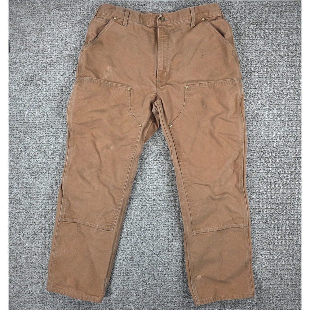 Carhartt B01 BRN Double Knee Duck Work Dungaree Pants Brown 36x30 USA Distressed